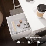 Pamray 39 Inch Computer Desk with Monitor Stand Small Home Office Desks with Non-Woven Storage Drawer for Bedroom Study Table Writing and Work Desk White,White Leg Pamray