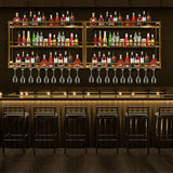 HFTUW Metal Wine Rack Wall Mounted, Bar Shelves for Liquor Bottles with LED Light, 3 Tier Large Capacity Liquor Rack Wall Mounted with Glass Holder for Home Bar & Dining Room （Gold, 47in/120cm） HFTUW