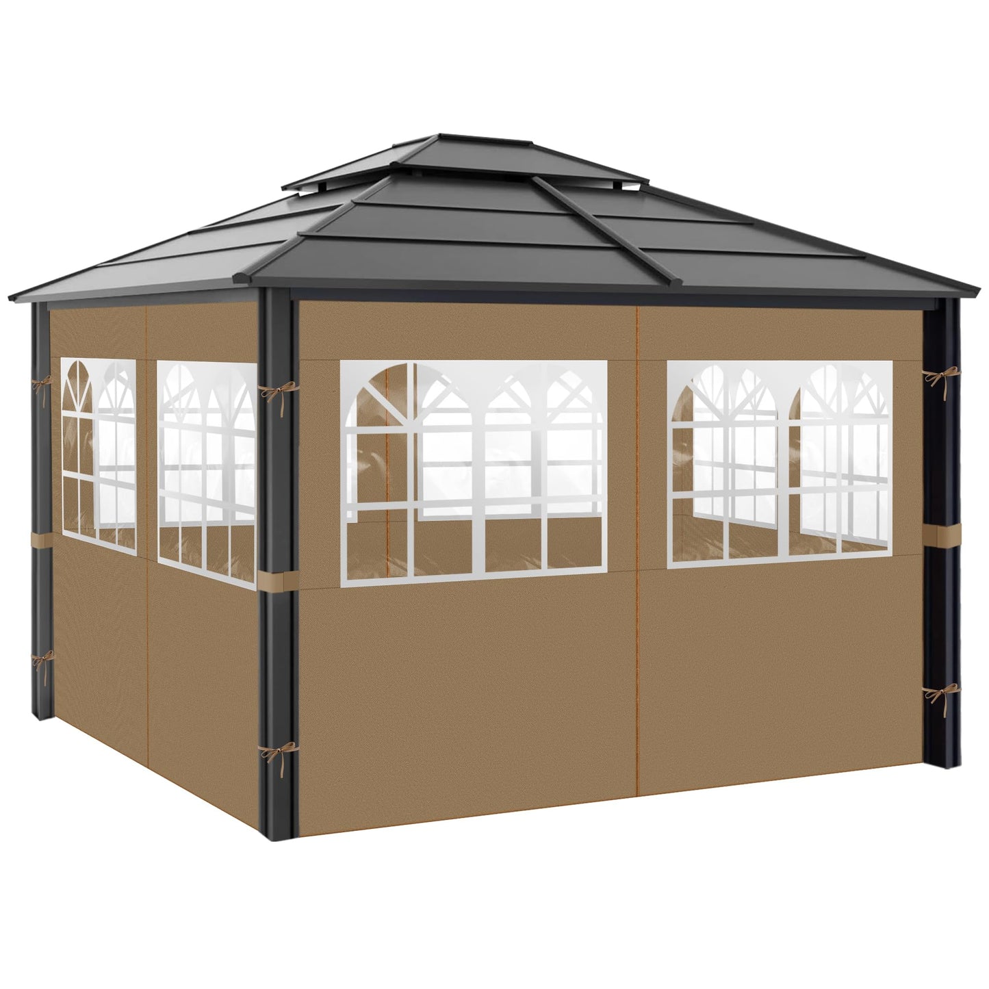 Gazebo Privacy Curtains 10' x 12' with PVC Windows, 4-Panels Side Wall with Zipper Universal Replacement for Patio, Outdoor Canopy, Garden and Backyard