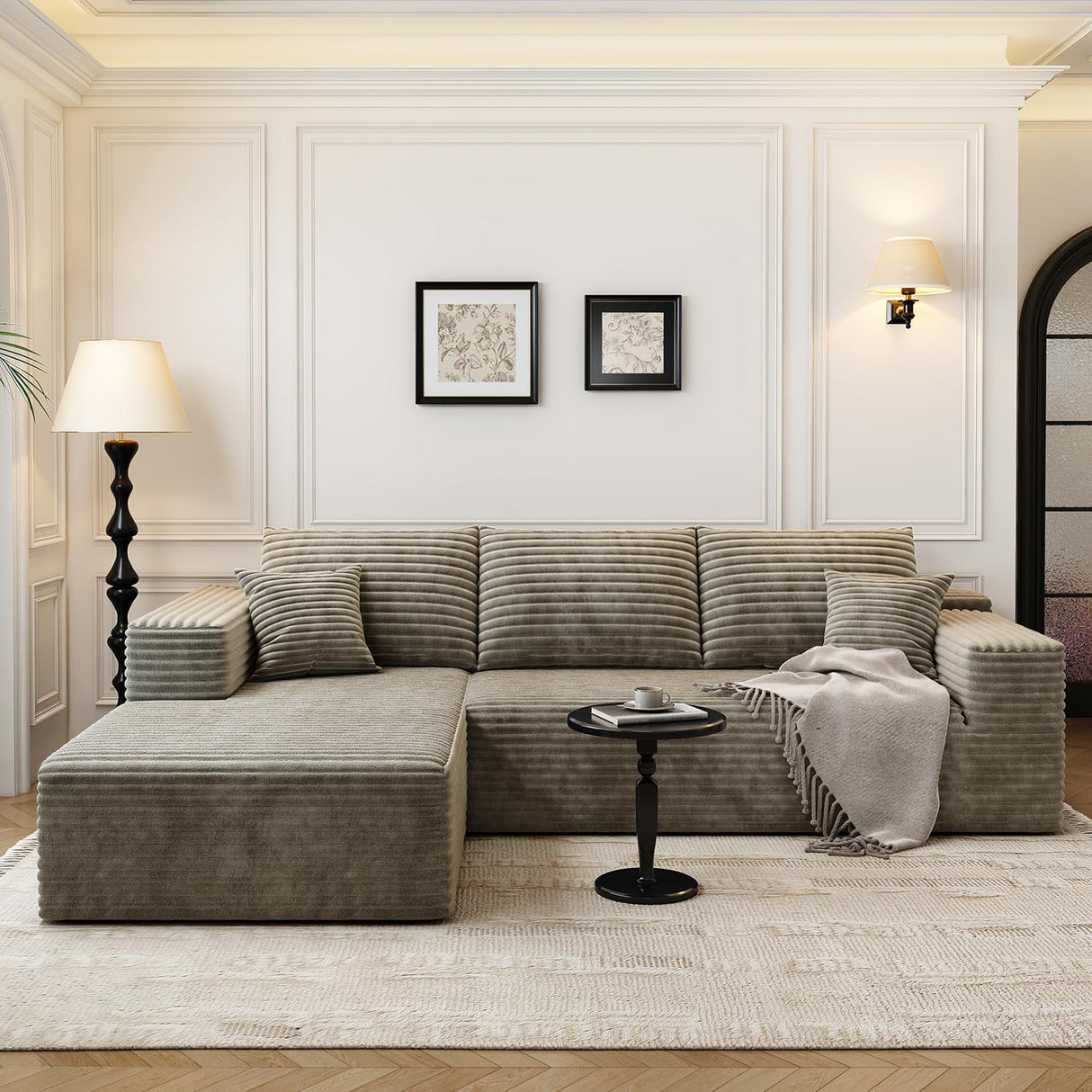 107.5" Cloud Modular Sectional Sofa Couch with L-Shape Chaise,Modern Minimalist Upholstered Couches for Living Room Bedroom,Deep Seat Corner Couch，No Assembly Required (Camel,Left Facing Chaise) Settab