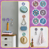 Saillong 24 Pcs Mandala Flower Diamond Painting Kit with Hooks Key Holder Adults Mandala Flower Art for Wall Decor DIY Decorations Diamond Art Painting Sticky Hooks for Towel Kitchen Decoration Saillong
