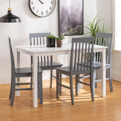 Walker Edison 4 Person Modern Farmhouse Wood Small Dining Table Dining Room Kitchen Table Set 4 Chairs Set, 48 Inch, White and Grey - WoodArtSupply