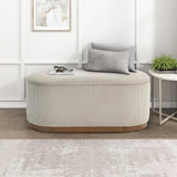 Lexicon Lift Top Storage Bench, Corduroy Fabric Upholstered Oval Entryway Bench, Modern Striped Storage Chest for Entryway/Living Room/Bedroom, Taupe Lexicon