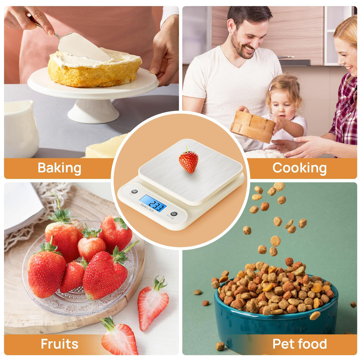 Digital Food Scale for Kitchen 11lb/0.1oz, 5kg/0.1g, Kitchen Scale for Cooking Baking, Built-in 300mAh Li-Battery, Rechargeable Type-C Charging White (1) Meilen