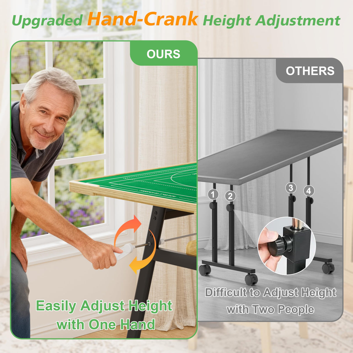 Puzzle Table with Drawers for 1500 Piece Jigsaw Puzzles – Crank Handle Adjustable Tilting Puzzle Board with Legs and Wheels for Adults, Wooden Puzzle Boards with 6 Trays & Cover, Sliding Storage Shelf EVAWOO