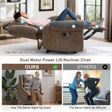 CDCASA Dual Motor Lay Flat Lift Chairs Recliners for Elderly w/Massage and Heat, Breathable Leather Infinite Position Large Sleeping Electric Power Lift Chair Recliner for Seniors, Matte Brown CDCASA