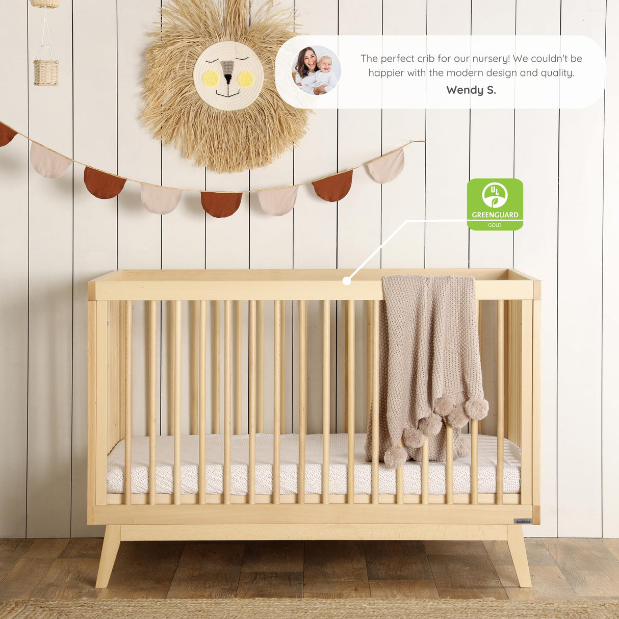 dadada Baby Soho 3-in-1 Convertible Crib – Made in Italy, GREENGUARD Gold, Adjustable Mattress Height, Solid Beechwood – Baby-Safe Finish, Modern dadada