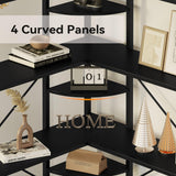 IRONCK Industrial Bookcases and Bookshelves, 5-Tiers Corner Bookcase with Curved Panels, L Shaped Shelf with Metal Frame for Open Storage for Living Room Home Office, Black IRONCK