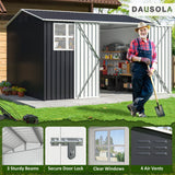 DAUSOLA 10x10 FT Outdoor Storage Shed, Metal Garden Tool Shed with Updated Frame Structure, Lockable Doors and Windows, Ideal for Backyard Garden Patio Lawn, Grey DAUSOLA