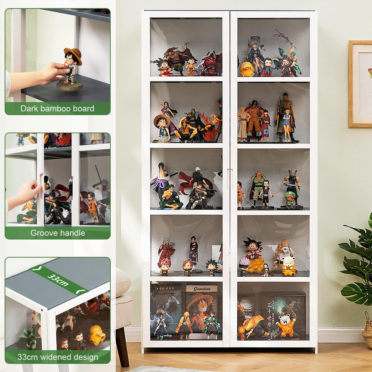 CMINAUS Curio Display Cabinet Display Cabinet with 5-Tier Storage Shelves,Storage Shelves with Acrylic Door Toy Organizers Rack Bookcase Display Cabinets for Collectibles Trophy Display Case CMINAUS