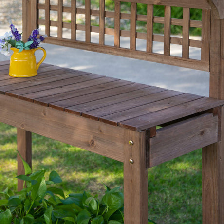 Outsunny Outdoor Potting Bench Table, Wooden Workstation with Sliding Tabletop, Storage Shelf and Dry Sink, for Greenhouse, Garden, Patio, Brown Outsunny