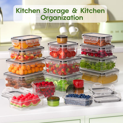 KEMETHY 36-Piece Food Storage Containers with Lids(18 Containers & 18 Lids), Plastic Food Containers for Pantry & Kitchen Storage and Organization, BPA-Free, Leak Proof, Reusable with Labels & Pen