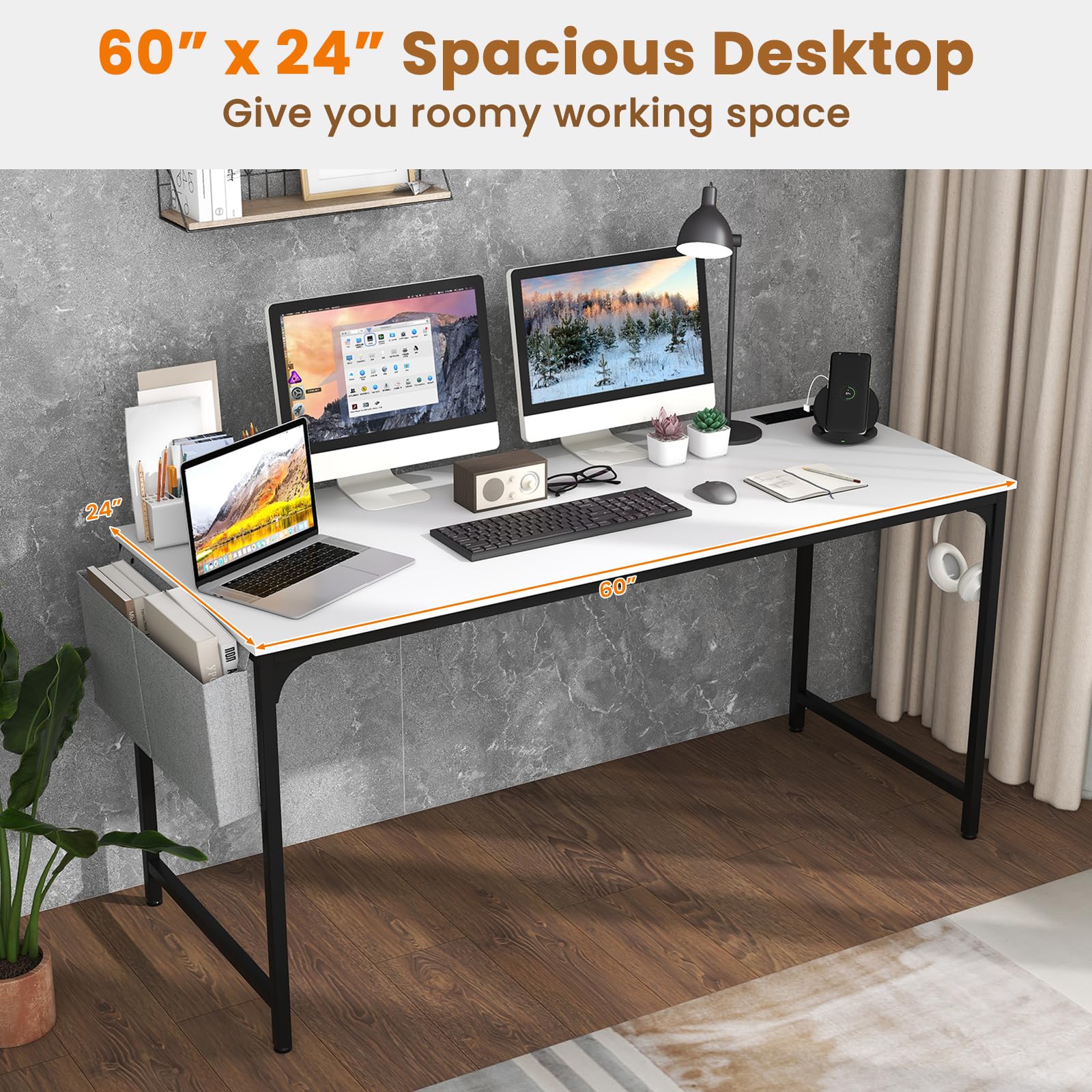 Giantex 10 FT Conference Table with Charging Station, 2 PCS 60" x 24" Rectangular Large Meeting Room Desk with Storage Bag & Hook, Space Saving Seminar Table, Modern Office Computer Desk for  - WoodArtSupply