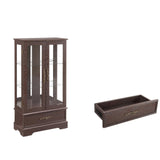 lunhung 3-Tier Lighted Glass Display Curio Cabinet with 2 Tempered Glass Doors & 1 Drawer,Curio Case with Mirrored Back Panel & Adjustable Shelves,Wine Display Cabinet for Living Room,Kitchen(Cherry) lunhung