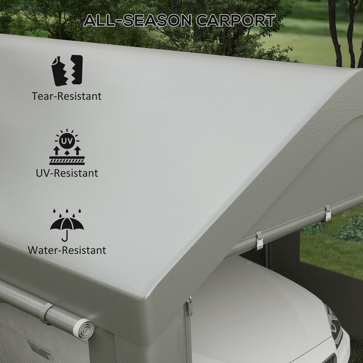 Outsunny Carport 10' x 20' Portable Garage, Heavy Duty Car Port Canopy with 2 Roll-up Doors & 4 Ventilated Windows for Car, Truck, Boat, Garden Tools, Gray Outsunny