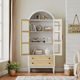 71" Tall Arched Kitchen Pantry, Modern Farmhouse Wood Kitchens Storage Cabinets with 2 Large Drawers and Adjustable Shelves, Arched Display Cabinet with Glass Doors for Dining Room, Bathroom LIVAUVEAD