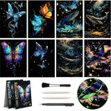 Glow in The Dark Scratch Art Rainbow Painting Paper 8 Sheet with Pen / Cleaning Brush, Engraving Landscape Scratchboard(A4) for Kids Teens & Adults, Fun Sketch Card Creative Craft Toy (Animal) AP ARTSPER