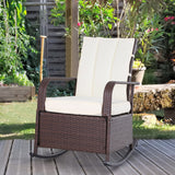 Outsunny Wicker Outdoor Rocking Chair, Patio Recliner with Adjustment Backrest, PE Rattan Lounge Chair with Adjustable Footrest and Cushions for Garden, Backyard, Porch, Beige Outsunny