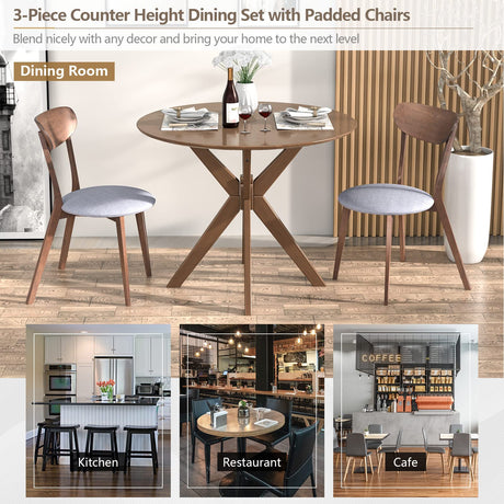 Giantex 3-Piece Dining Table and Chair Set, Wooden Kitchen Table Set, Farmhouse Round Kitchen Table and 2 Cushioned Dinette Chairs, Mid-Century Giantex