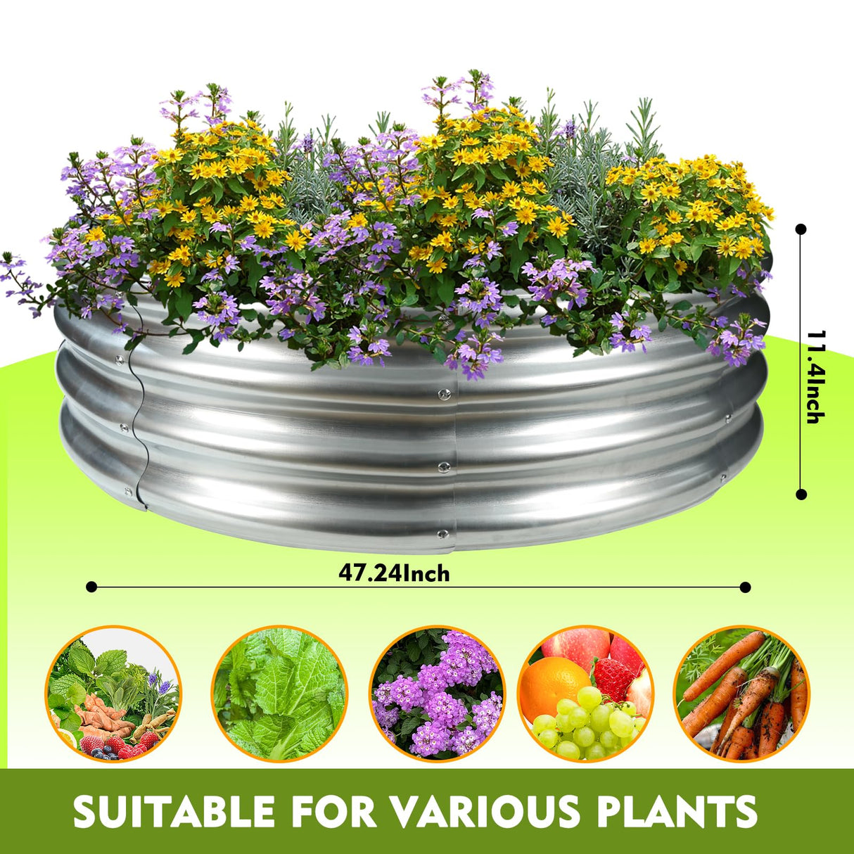 4FT Diameter Camp Fire Ring Pit, Large Round Galvanized Steel Fire Pit, Heavy Duty Steel Fire Pit Silver for Backyard, Camping, Bonfire (4x4x1FT) TBMLC