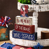CroBlissful 4 Pcs Memorial Day Decorations Patriotic Tiered Tray Decorations 4th of July Table Sign Farmhouse Red White Blue Rustic Wood Block Stack Sign for Home Shelf Mantel(Ribbon) CroBlissful