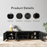 POVISON Modern Solid Wood TV Stand, Black Entertainment Center for 65 inch TV, Full Assembled Media Console with Storage, Farmhouse Low TV Cabinets POVISON