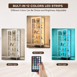 Lucky Monet 5-Tier Display Cabinet with 12 Color Lights & Glass Doors, 67" Lighted Curio Cabinet with Adjustable Shelves, Glass Metal Display Case for Collectibles Figures China (White) Lucky Monet