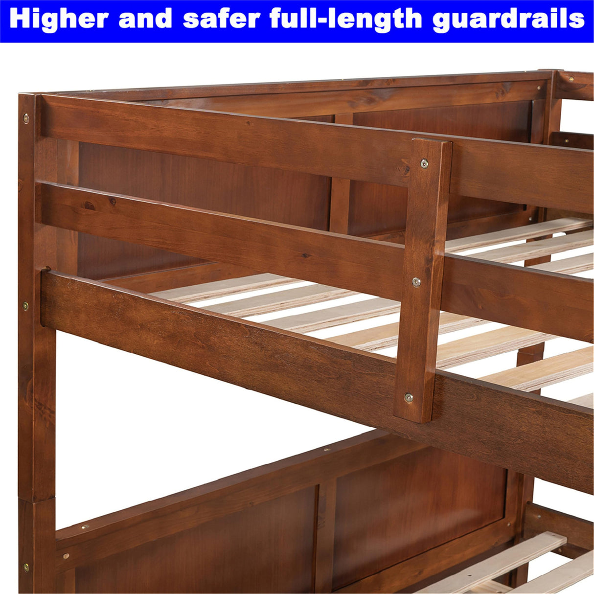DOONREXS New Upgrade Thicken Solid Wood Bunk Bed Full Over Full with Trundle, Full Size Bunk Beds Frame with Ladder and Safety Guard Rail, Convertible to 2 Beds, Easy Assembly (Walnut) WoodArtSupply
