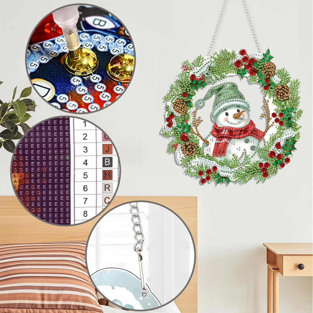 Diymood DIY Hanging Diamond Art Kits for Adults Christmas, Diamond Painting Kit Pendant Special Shaped Double Sided Acrylic Sun Catcher Board Wreath Pendants Canvas Window Wall Decor 8 x 8 Inch Diymood
