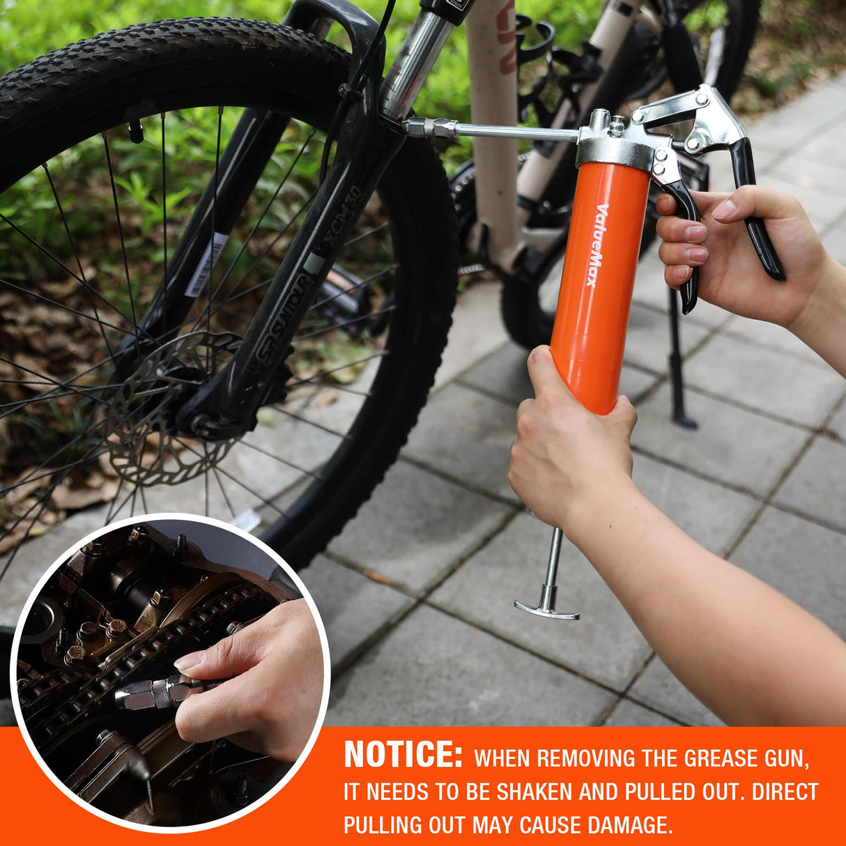 ValueMax Grease Gun, 6000PSI Heavy Duty Grease Gun Kit with 18inch Flexible Hose, 2 Extension Rigid Pipe, 2 Reinforced Couplers and 1 Special Sharp Nozzle, 14oz Load Capacity ValueMax