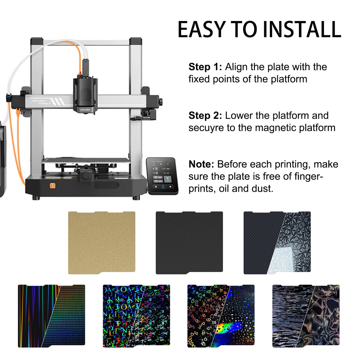 TMYPN 256x268mm Digit + Letter Build Plate for Anycubic Kobra 3 Combo 3D Printer, 3D Printer Spring Steel Plate for Anycubic Kobra 3 TMYPN