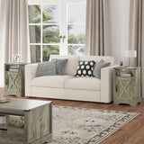 RoyalCraft Nightstand Set of 2, Grey End Table with Charging Station, Tall Farmhouse Bedside Table with Large Storage and Shelf, Wooden Side Table with for Bedroom, Home Office, Light Grey RoyalCraft