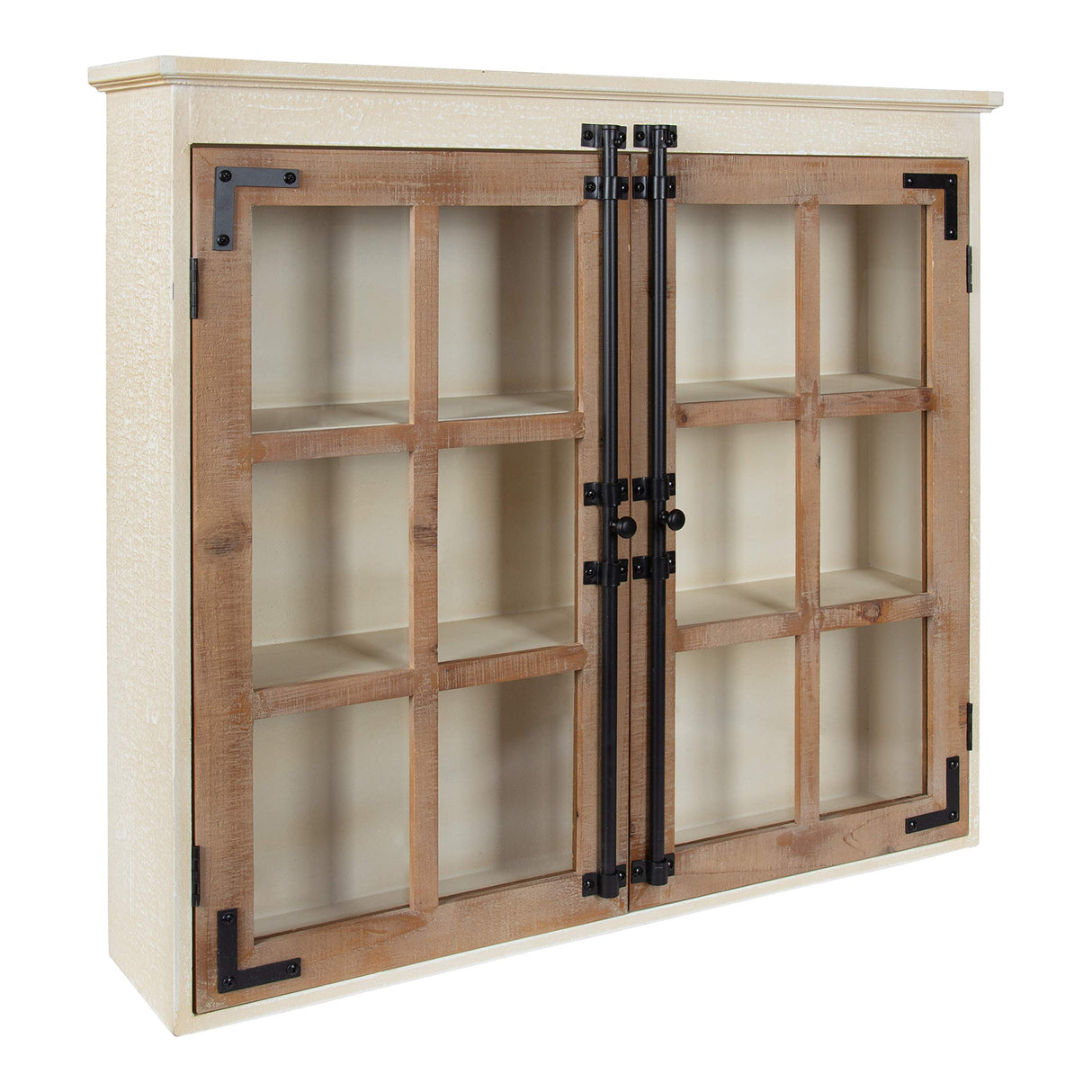 Kate and Laurel Hutchins Decorative Farmhouse Wood Wall Cabinet, 30 x 6.5 x 27.5, White and Brown, Wall Cabinet with Window Pane Glass Door Kate and Laurel