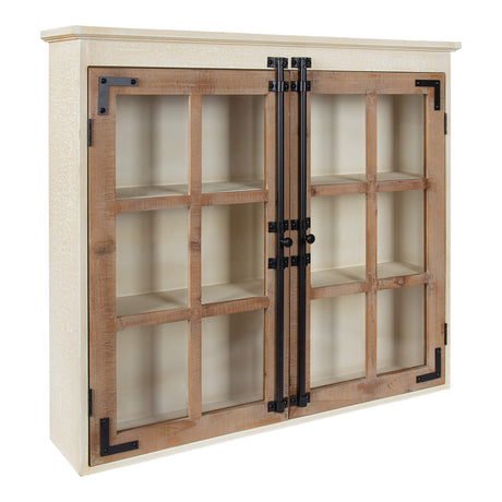 Kate and Laurel Hutchins Decorative Farmhouse Wood Wall Cabinet, 30 x 6.5 x 27.5, White and Brown, Wall Cabinet with Window Pane Glass Door Kate and Laurel