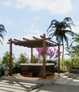 GAOMON Retractable Pergola 10' x 13' Aluminum Outdoor Pergola with Retractable Canopy Faux Wood Metal Pergolas for Patios, Backyard, Deck, Patio, Garden Porch Beach Pavilion Grape Trellis, Gray GAOMON