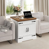 MAHANCRIS Farmhouse End Table with Charging Station, 24" Large Sofa Side Table, Wooded Square White Nightstand, Adjustable Storage Shelf, Rustic Bedside Table for Living Room, Bedroom, Walnut MAHANCRIS