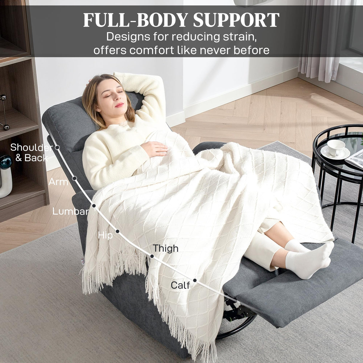 HOMCOM Swivel Rocker Recliner Chair, Wide Glider Rocking Single Sofa with Pocket Spring, Footrest, Modern Fabric Overstuffed Reclining Chair for Living Room, Bedroom, Quick Assembly, Gray HOMCOM