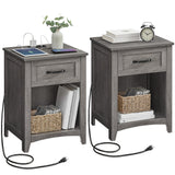 VASAGLE LIRY Collection - Farmhouse Nightstands with Charging Station, Set of 2 Bedside Tables, Side Tables with Drawer, Open Compartment, for Bedroom, Misty Gray ULET859G01 VASAGLE