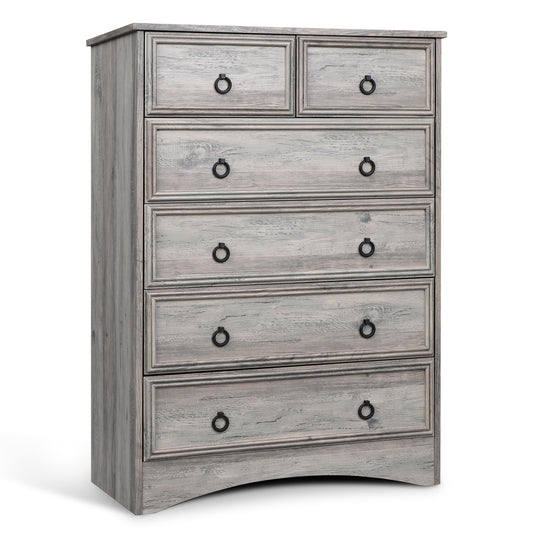 VVFLU Grey Dresser Tall for Bedroom, Wood 6 Chest Drawers, 6 Drawer Dresser, Storage for Clothes, Narrow Large Drawers, Vintage, for Living Room, Bedroom, Hallway - WoodArtSupply