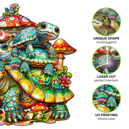 Jigfoxy Wooden Puzzles for Adults, Sea Turtle Family Wood Puzzles Adult, Unique Animal Shape Wooden Jigsaw Puzzles, Birthday Gifts for Puzzles Lovers Family Friend (S-8.5 * 7.9in-90pcs)