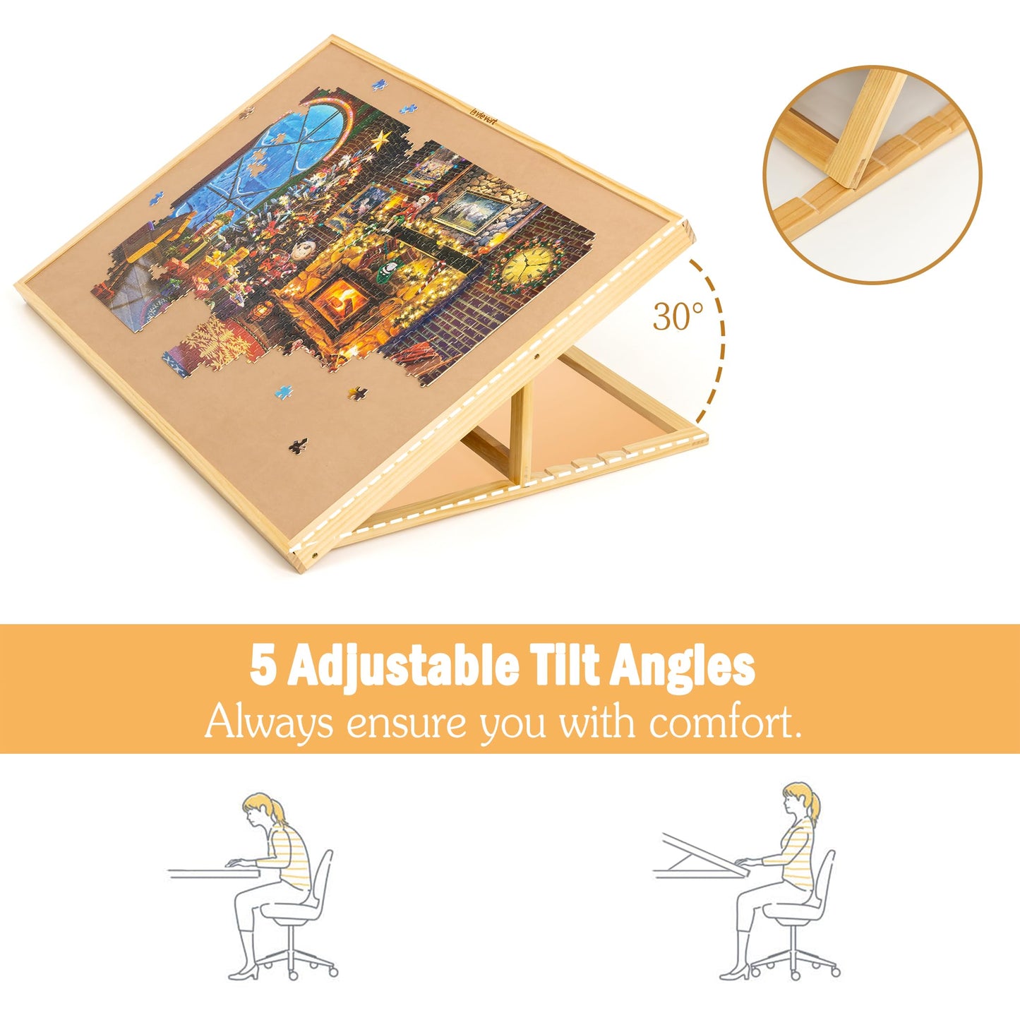 Lavievert Adjustable Jigsaw Puzzle Board with Wooden Cover, 5-Tilting-Angle Puzzle Easel for Adults, Portable Puzzle Table with Non-Slip Surface for Games Up to 1500 Pieces - WoodArtSupply