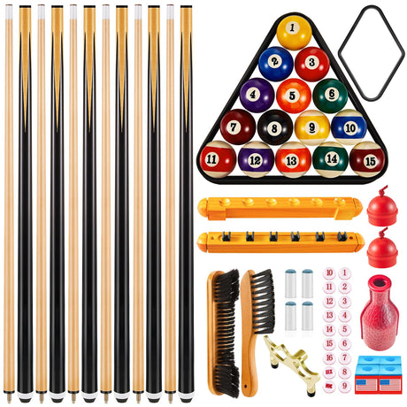 Jenaai Pool Table Accessories Billiards Accessories Billiard Pool Balls with Triangle and Diamond Ball Holder Cue Chalks Pool Cue Tip Pool Sticks Pool Table Brush Set (Complex Style) Jenaai