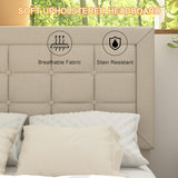 VECELO Twin Size Bed Frame with Adjustable Headboard, Upholstered Button Tufted Platform Bedframe with Wood Slats Support, No Box Spring Needed, Beige VECELO