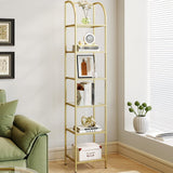 Hzuaneri Gold Arched 6-Tier Tempered Glass Bookshelf for Elegant Storage Hzuaneri