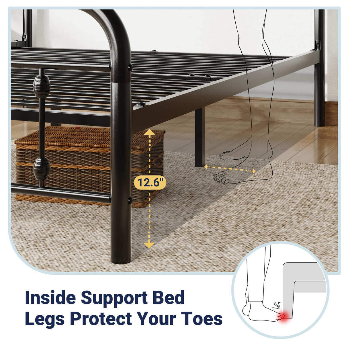 Allewie 14 Inches King Size Metal Platform Bed Frame with Victorian Style Iron-Art Headboard/Footboard, Mattress Foundation, Easy Assembly, Under Bed Storage, No Box Spring Required, Black Allewie