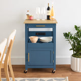 Best Choice Products Rolling Kitchen Island Cart, Single Door Cabinet w/Drawer, Sliding Tray, Hidden Outlet, Hooks, & Lockable Wheels - Slate Blue Best Choice Products