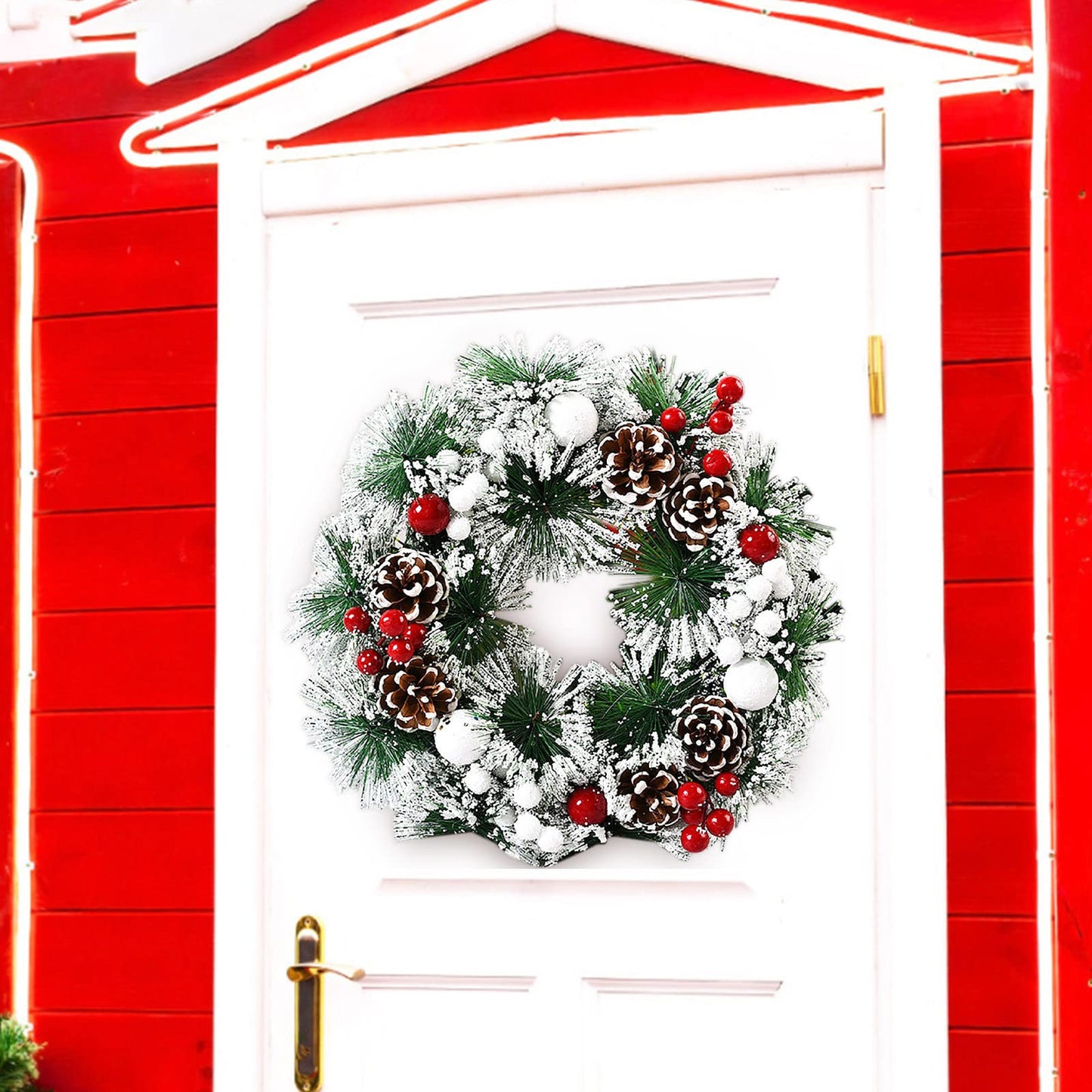 XIANGLIANG Wreath Frame 36 Inch Christmas Wreath Berry Wreath Handmade Floral Front Door Rustic Wreath Flocked with Mixed Decorations Christmas Decorations Christmas with Lights, One Size, 4ZtCtOJ6q