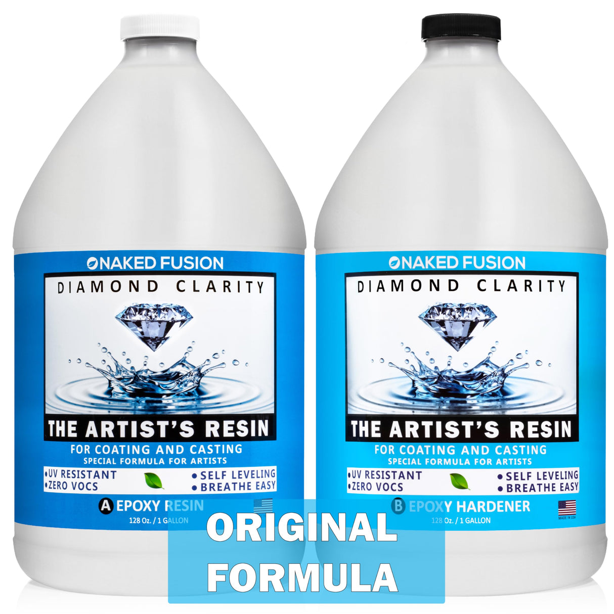 NAKED FUSION -Epoxy Resin Art Resin Diamond Clarity- Original Formula -The Artist's Resin for Coating, Resin Art, Geodes, Tabletop, Bar Top, Live Edge River Tables- Food Safe -Non-Toxic-2 Gallon KIT NAKED FUSION