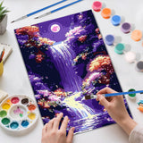 Skyboda Paint by Numbers Kits for Adults Beginners Framed Canvas, Adult Paint by Number Kit, Moon Waterfall Easy Painting by Numbers for Adults Framed Crafts 8x12in Skyboda