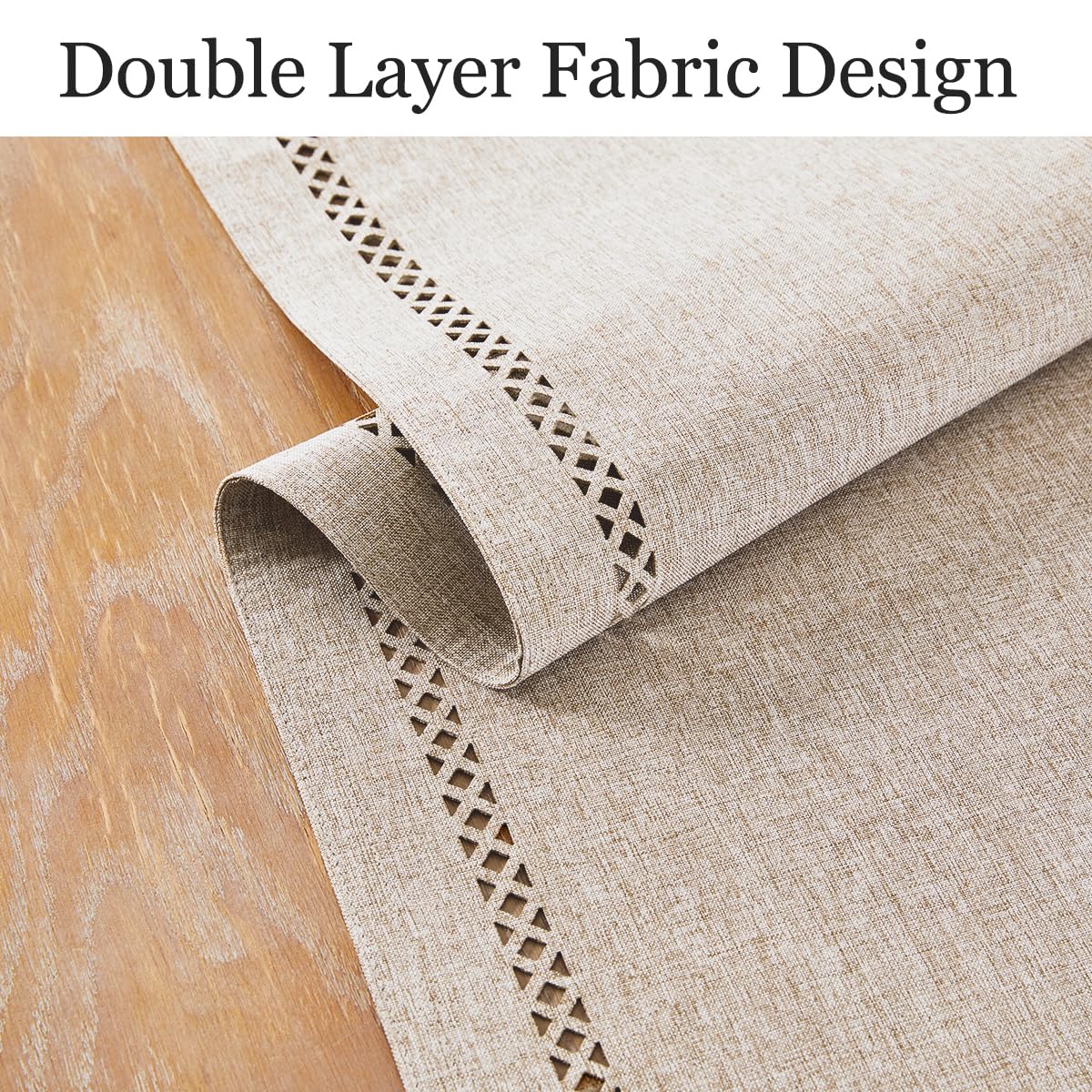 Aoztio Burlap Style Farmhouse Table Runner, 13 x 36 Inch Coffee, Rustic Geometric Hollow Table Runners 36 Inches Long for Dresser Table Everyday Use, 13x36 Inches, Coffee Aoztio